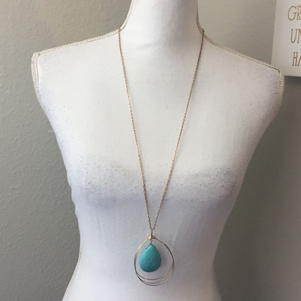 Teal Stone & Gold Necklace
